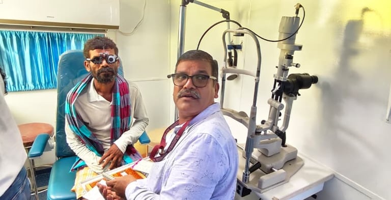 Ophthalmic Technician doing Refraction in Mobile Van