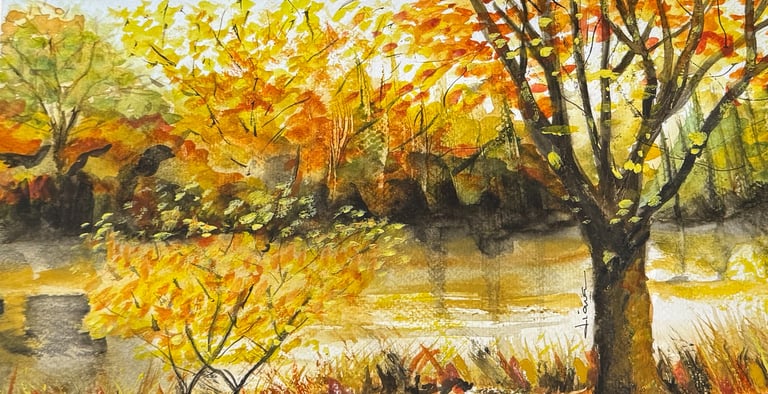 a painting of a tree in the fall