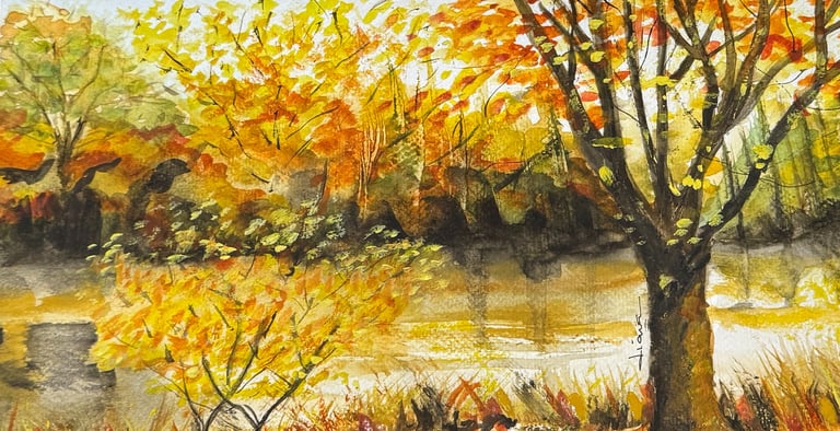 a painting of a tree in the fall