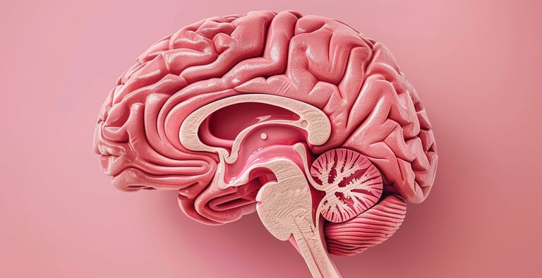 3D illustration of human brain showing pineal gland highlighted in center, meditation for natural he