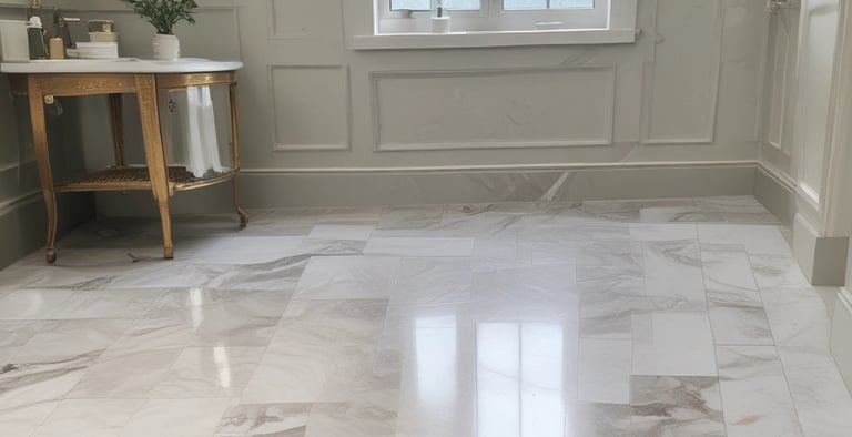 A freshly tiled kitchen floor showcasing precise, clean lines and natural light.