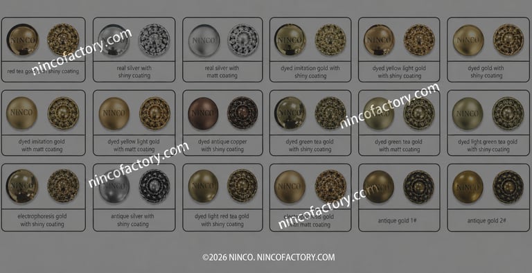 Gold, antique gold, silver and special plating finishes for custom zinc alloy metal labels