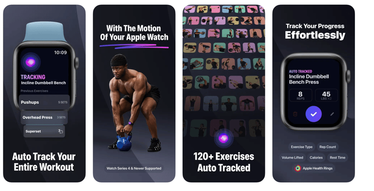 a series of three iphone apps showing the different workout apps