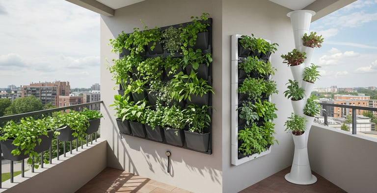 Harvesting herbs from balcony vertical garden
