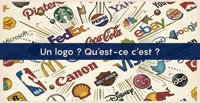 Image avec des logos en fond et une bannière indiquant "Un logo, qu'est ce que c'est ?"