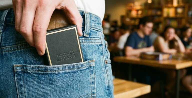 Premium micro card game packaging fitting into a denim pocket.