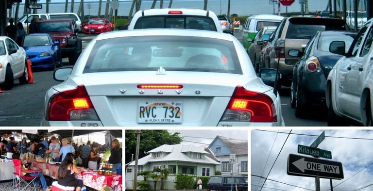 Autora explorando Hilo de táxi, visitando mercados e pontos turísticos da cidade