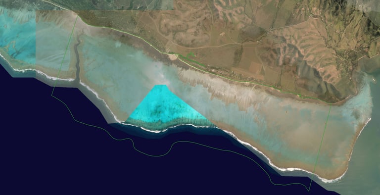 a map of a blue triangle with a green line of lines