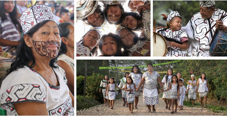 Collage de imágenes que muestra a los miembros de la Comunidad Yine
