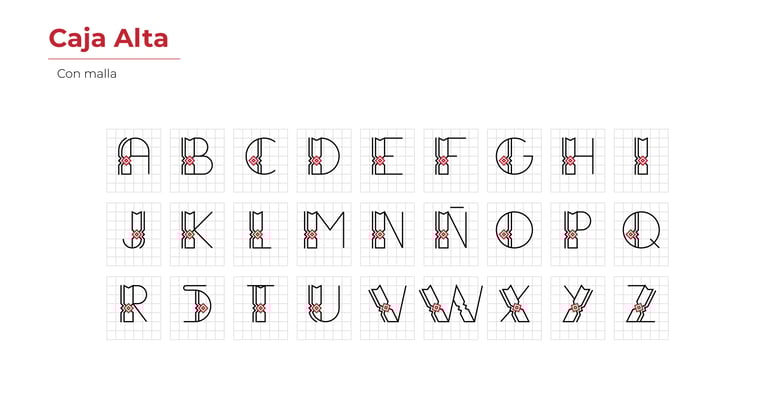 Caja alta o mayúsculas inspiradas en la iconografía de la Comunidad Yine