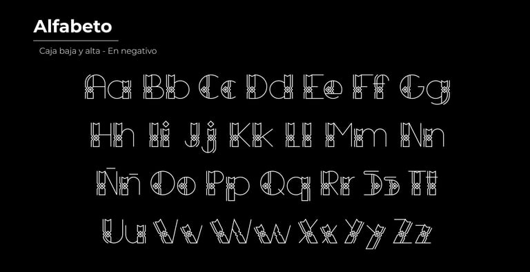 Caja baja y alta sobre fondo negro, inspiradas en la iconografía de la Comunidad Yine