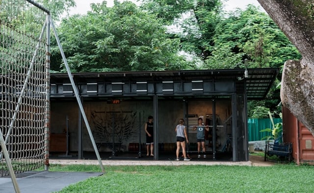 outdoor container gym with nature-integration