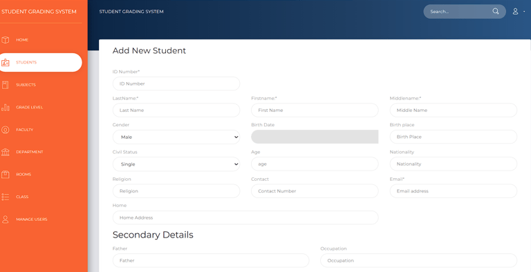 Student Grade Management System - Add New Student
