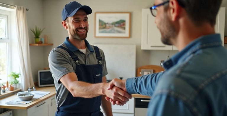 Service professional discussing setup with property owner