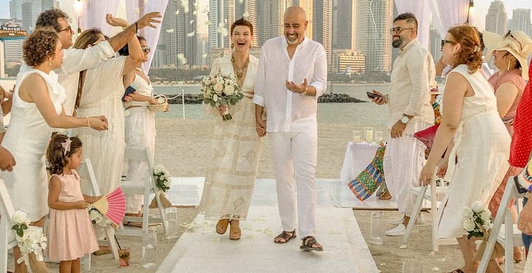 Candid wedding moment in Dubai Marina by leading UAE wedding photographer.