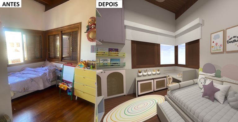 Antes e depois - quarto de menina
