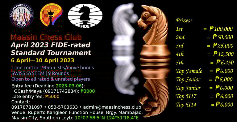 Maasin Chess Club April FIDE Rated Standard Tournament Philippines Chess 2023