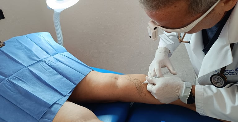 El Dr. Antonio Suárez realizando Escleroterapia con Espuma
