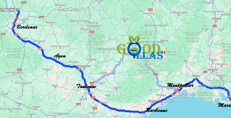 Ollas Oyas Oyats Bordeaux - Agen - Toulouse - Narbonne - Montpellier- Marseille