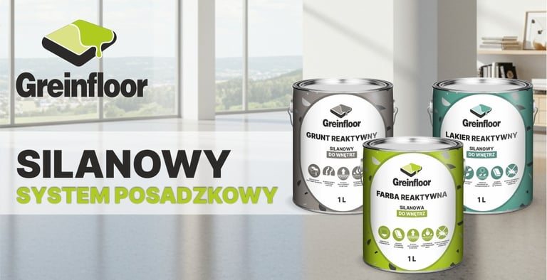 Greinfloor silanowy system posadzkowy składający się z puszek relatywnego gruntu, farby i lakieru.
