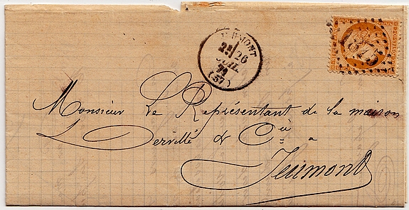 Letter weighing less than 10g from and to JEUMONT, franked with a 10c Siege of Paris type.