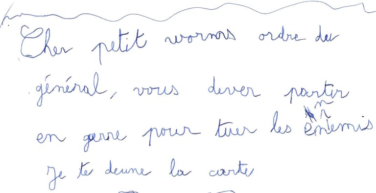 écriture d'un garçon de 8 ans après la graphothérapie