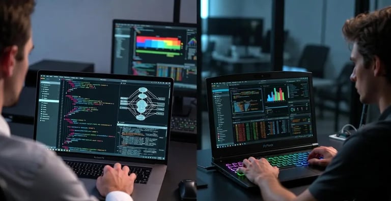 Best laptops for AI development and machine learning in 2026 showing MacBook Pro M5 Max and RTX 5090