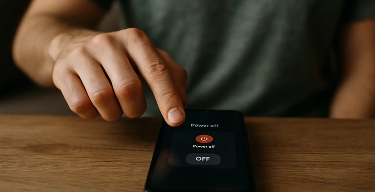 Person turning off smartphone for digital detox and mental relaxation