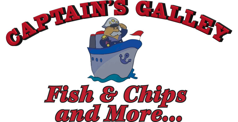 Captain’s Galley logo featuring red typography and a cartoon captain on a ship