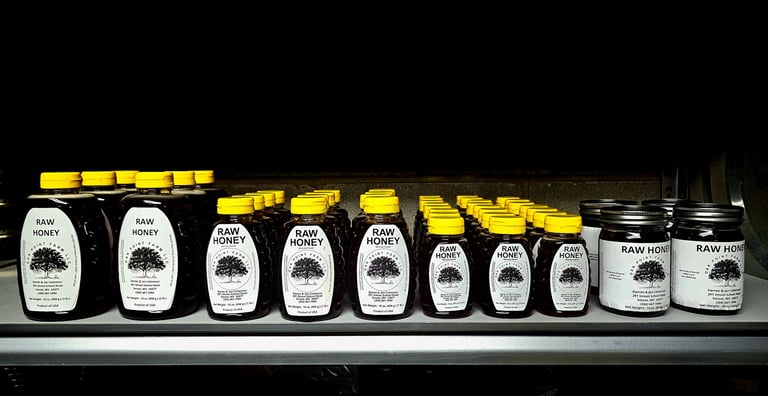 Bottles of fresh raw all natural honey