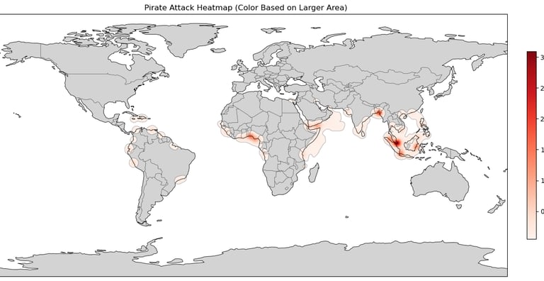 Heat-Map of modern piracy hotspots and attack zones