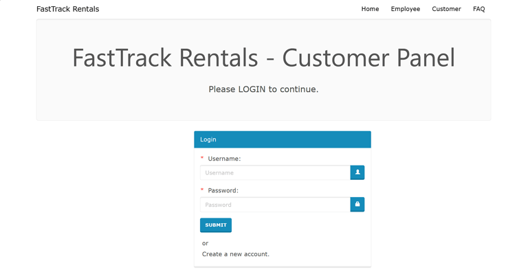 Car Rental Management System - Customer Login Page