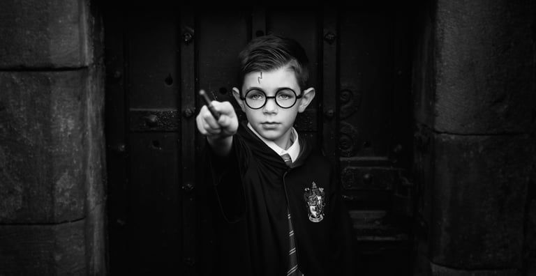 a young boy in a harry potter potter potter costume