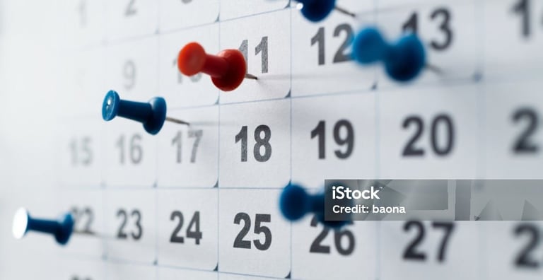 a calendar with certain days marked