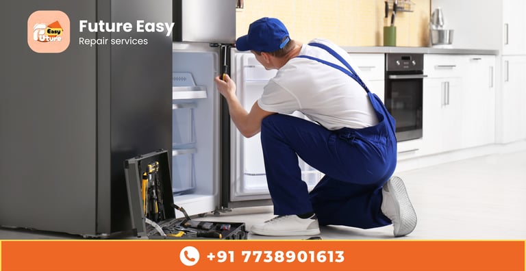 Future Easy technician repairing a fridge at home