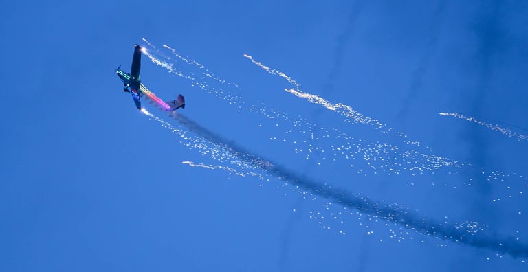 A plane flying during the Duxford night air show