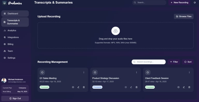 Prolumios Transkribierungs und Zusammenfassungs Funktionen 