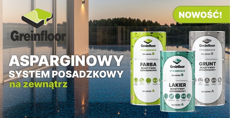 Asparginowy system posadzkowy na zewnątrz składający się z gruntu, farby i lakieru..