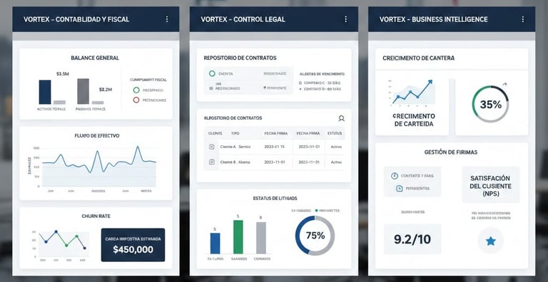 Tablero de control digital de VORTEX para seguimiento legal, fiscal y corporativo en tiempo real