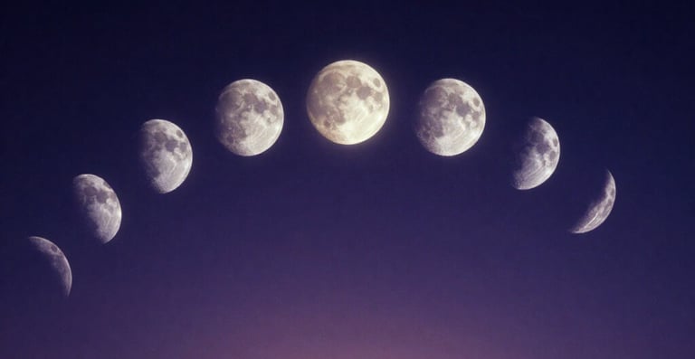Moon phase manifestation guide showing eight lunar cycles for intention setting