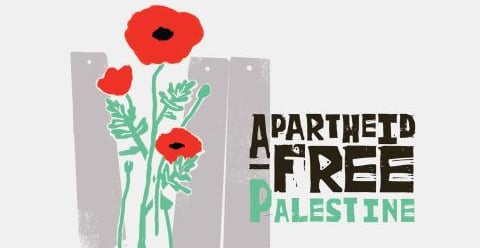 a banner for the Apartheid Free campaign with poppy flowers and the words Apartheid Free Palestine