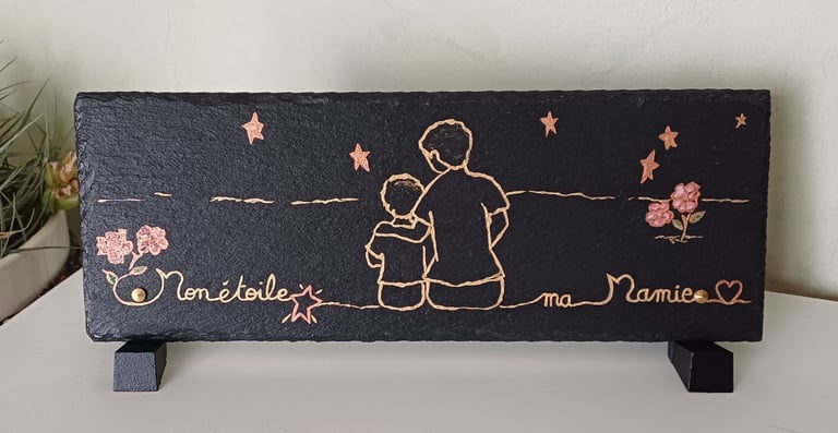 plaque funéraire ardoise personnalisé gravure, couleurs, décès grand mère, Sepulture49