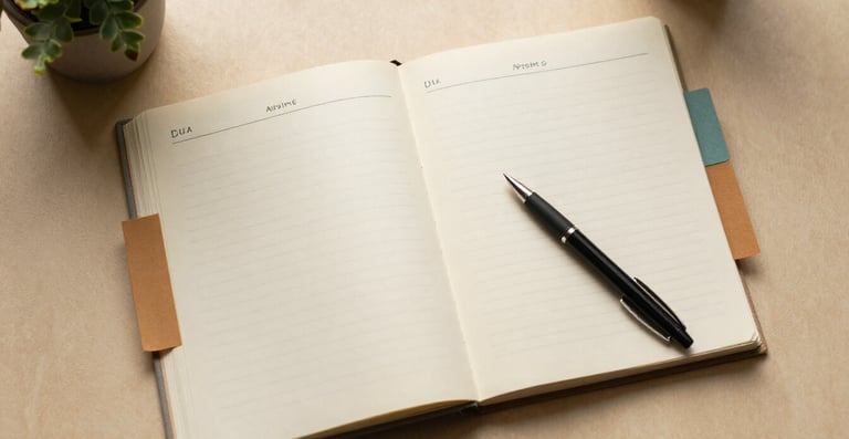 Structured journal with labeled sections and colored dividers for Progoff Intensive Journal Method