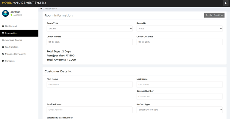 Hotel Management System - Rooms Reservation Page