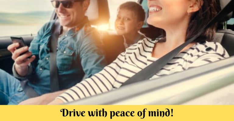 a woman driving a car with a man driving a car