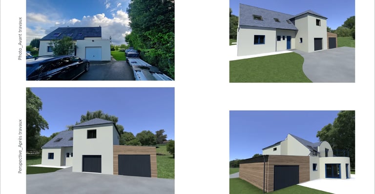 Extension contemporaine d'une maison, conçue et réalisée par JHP Création en Centre Bretagne.