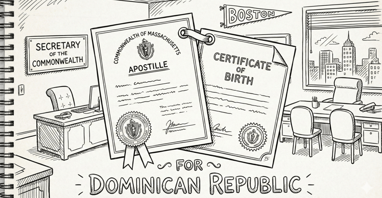 Apostille birth certificate for Dominican Republic issued in Massachusetts