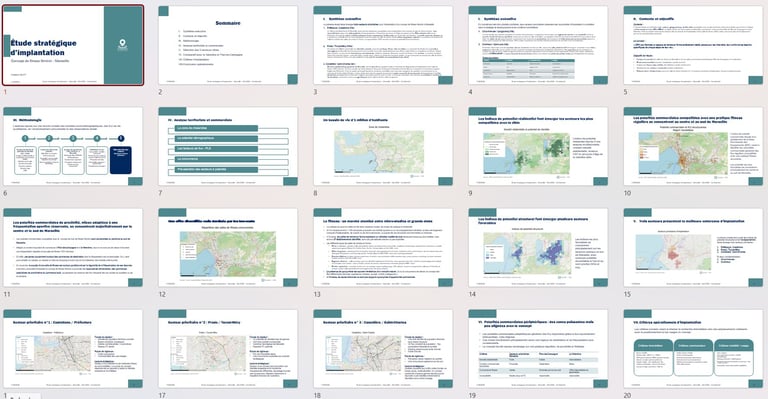 Exemple de rapport d'étude d'implantation commerciale intégrant géomarketing, analyse concurrentielle et expertise terrain.