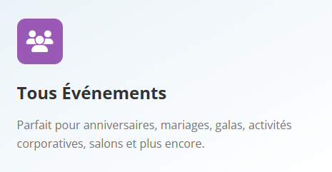 Nous sommes disponibles pour tous les types d'événements privés ou corporatifs