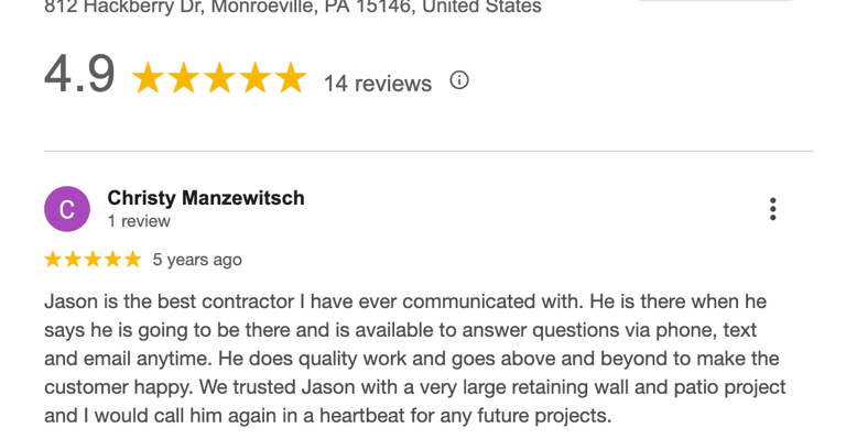 Customers google review